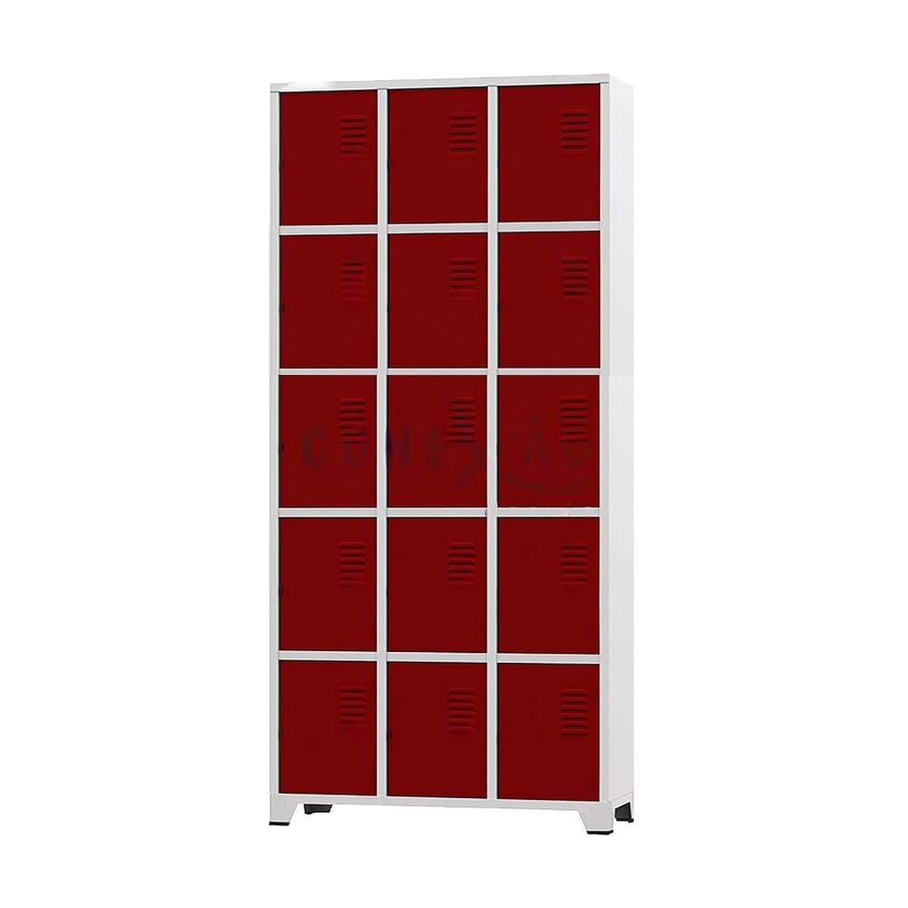 Armário Roupeiro De Aço 15 Portas Para Vestiário Academia Locker Vermelho
