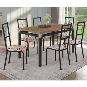 Conjunto Sala de Jantar Mesa Copenhague 136cm 6 Cadeiras Monterrey Fabone Móveis Preto Fosco/Antares