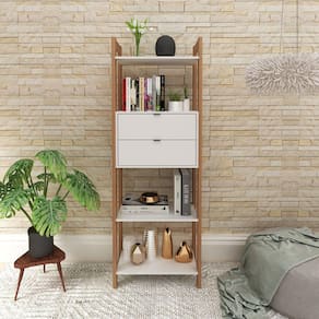 Estante Haia com 4 Prateleiras e 2 Gavetas Yescasa Amêndoa/Branco