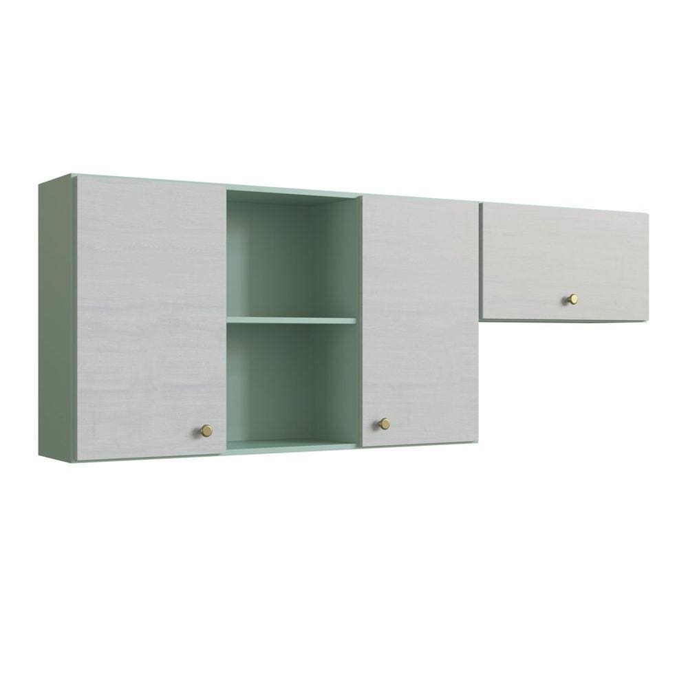 Armário de Cozinha 3 Portas 2 Nichos Atena Gralar Verde Belaggio/Snow