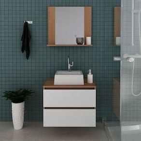 Gabinete para Banheiro com Espelheira e Cuba BN3625 Tecnomobili Amêndoa/Branco