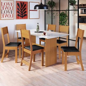 Conjunto Sala de Jantar 1 Mesa 6 Cadeiras Viena Indekes Freijó/Off White/Preto