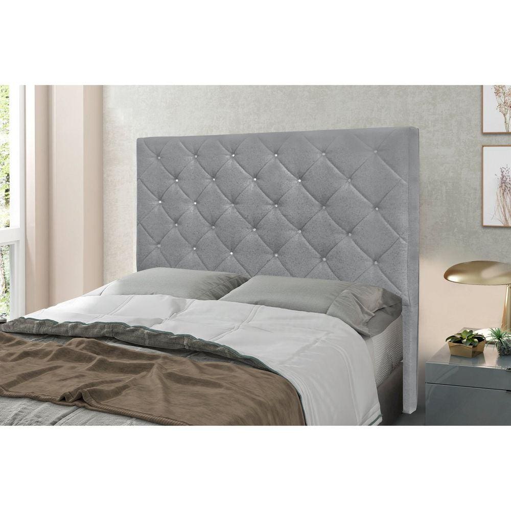 Cabeceira Casal 140cm Linho Rústico Tânia Spezzia Decor Cinza