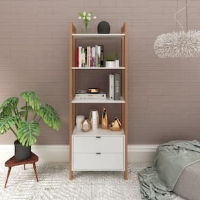 Estante Haia com 4 Prateleiras e 2 Gavetas Yescasa Amêndoa/Branco