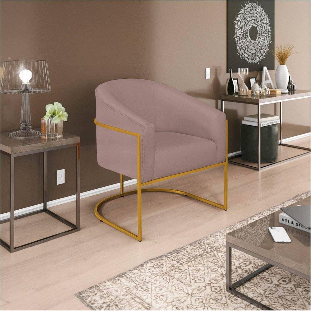 Poltrona Base de Ferro Linho Mariana Maranata Estofados Rose