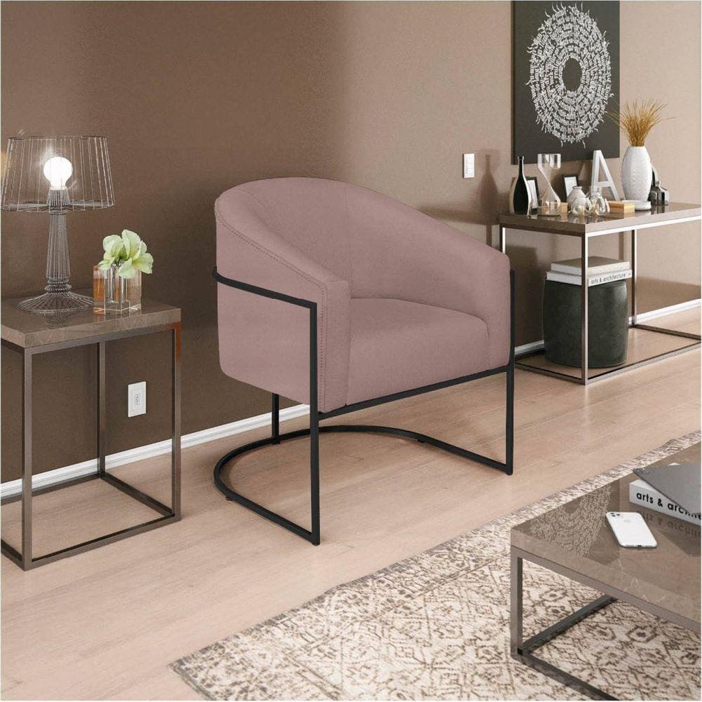 Poltrona Base de Ferro Linho Mariana Maranata Estofados Rose