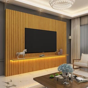 Painel Ripado para TV até 85 Polegadas 1 Prateleira com LED Nobre Clean Marromle