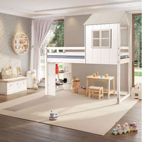 Cama Alta Infantil Cabana Family com Estante Casatema Branco/Off White