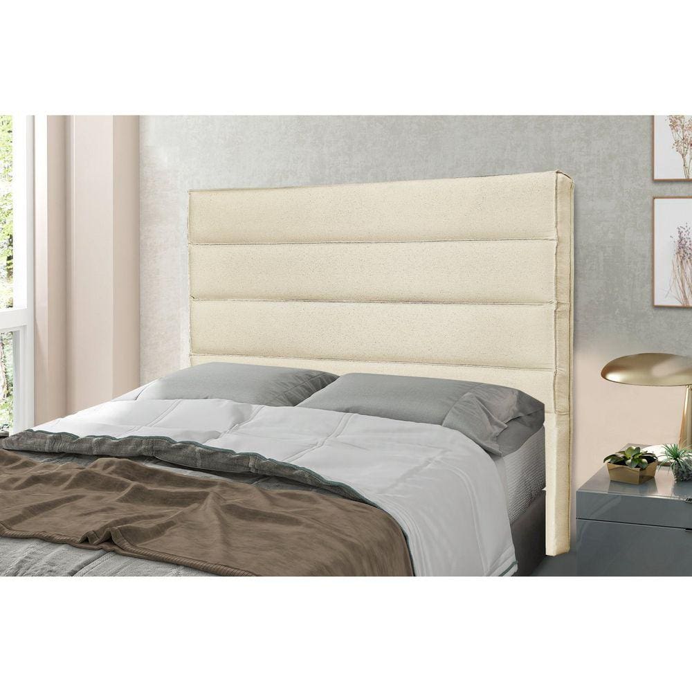 Cabeceira Casal 140cm Linho Rústico La Italiana Spezzia Decor Pérola
