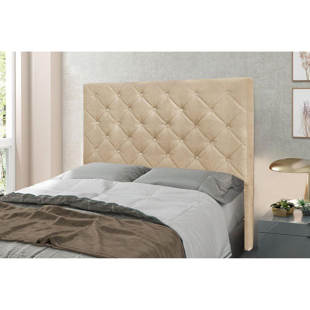 Cabeceira King 195cm Linho Rústico Tânia Spezzia Decor Dourado