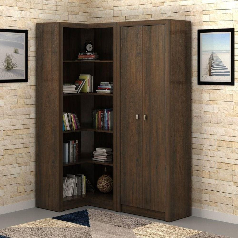 Conjunto para Escritório 2 Peças Armário de Canto com Armário 2 Portas Tecno Mobili Rústico