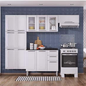 Cozinha 4 Peças 13 Portas 2 Gavetas Paneleiro Duplo em Aço Luce Branco
