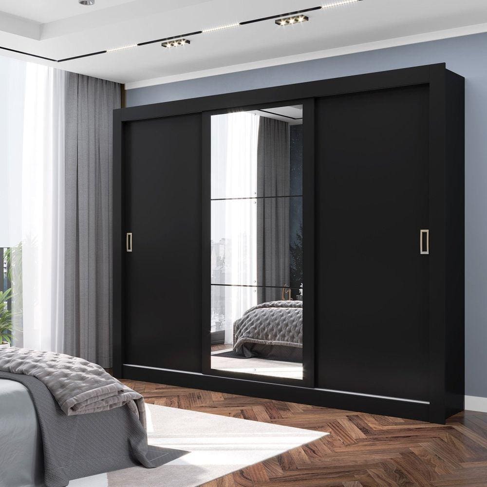 Guarda Roupa 3 Portas 4 Gavetas Com Espelho Serenity Yescasa Preto
