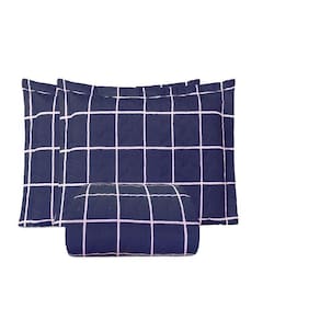 Cobre Leito Queen Essencialle Estampado 150 Fios 3 Peças - Grid Azul Marinho