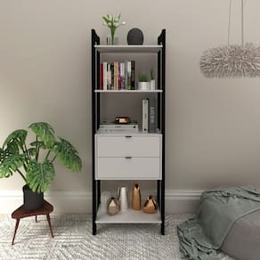 Estante 4 Prateleiras 2 Gavetas Haia Yescasa Preto/Branco