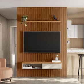 Painel Ripado Modular 1 Nicho 1 Prateleira Linea Brasil Marrom/Off White