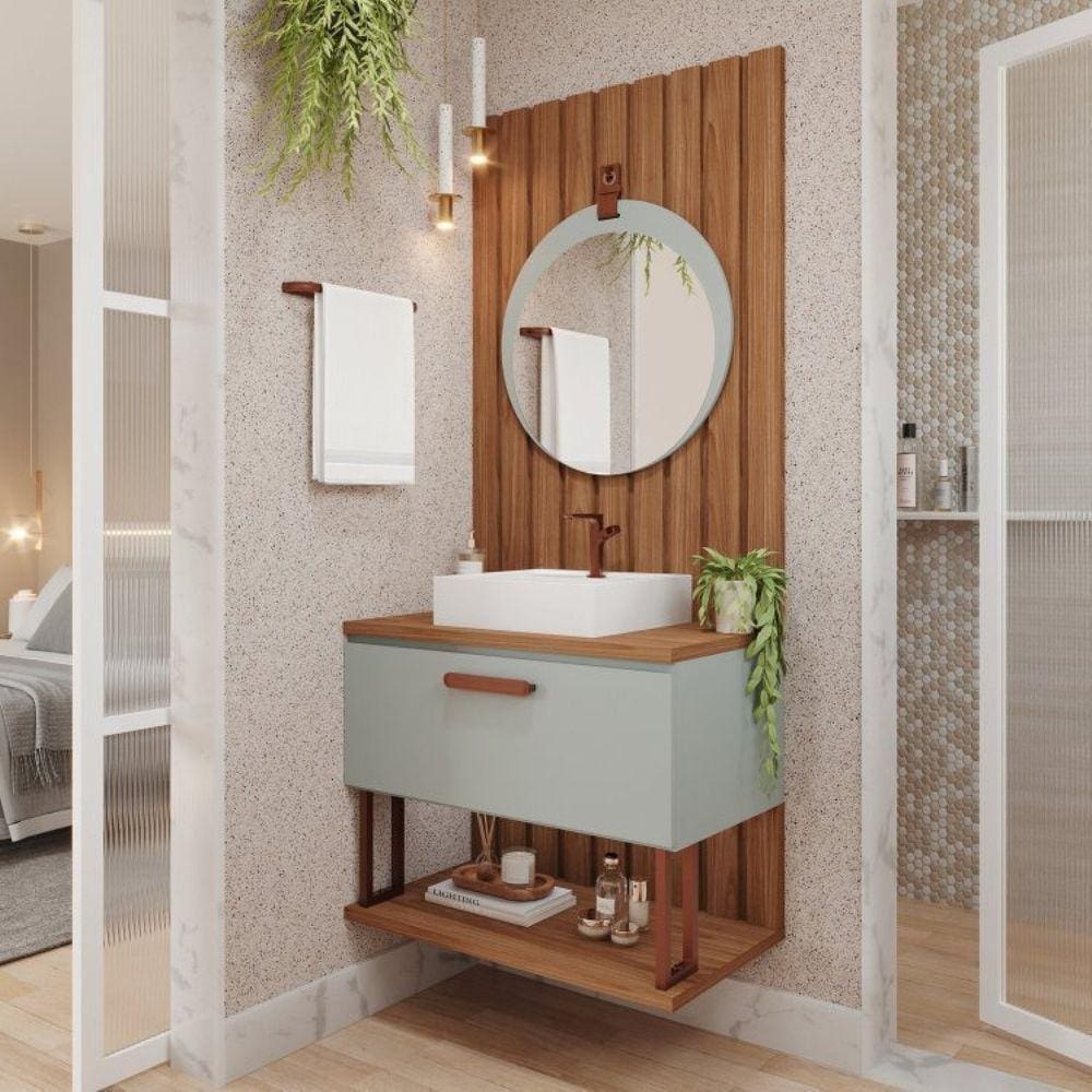 Gabinete para Banheiro 60cm com Espelheira e Painel Mari Espresso Móveis Pistache