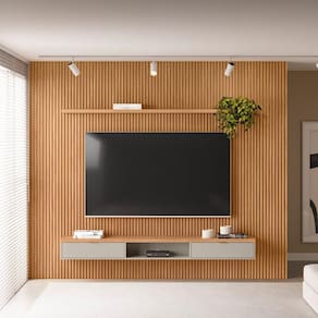 Painel Ripado Modular 1 Nicho 1 Prateleira Linea Brasil Marrom/Off White