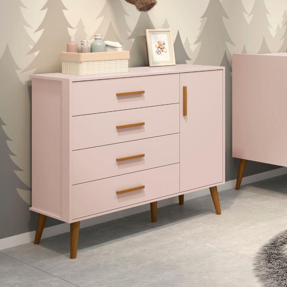 Cômoda Sapateira 4 Gavetas 1 Porta Isis Rosa fosco