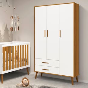 Guarda Roupa de Bebê 3 Portas 2 Gavetas Isis Móveis Reller Branco/Savana