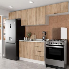 Cozinha Modulada 4 Peças com Tampo 3 Aéreos 5 Portas e 1 Balcão Ipanema CabeCasa MadeiraMadeira Acácia/Branco