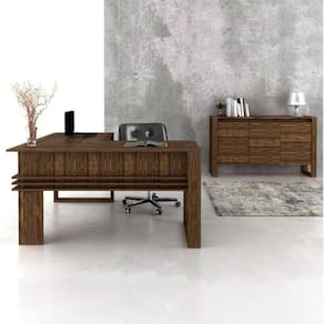 Mesa para Escritório em L com Balcão para Escritório 3 Portas Espresso Móveis Nogal