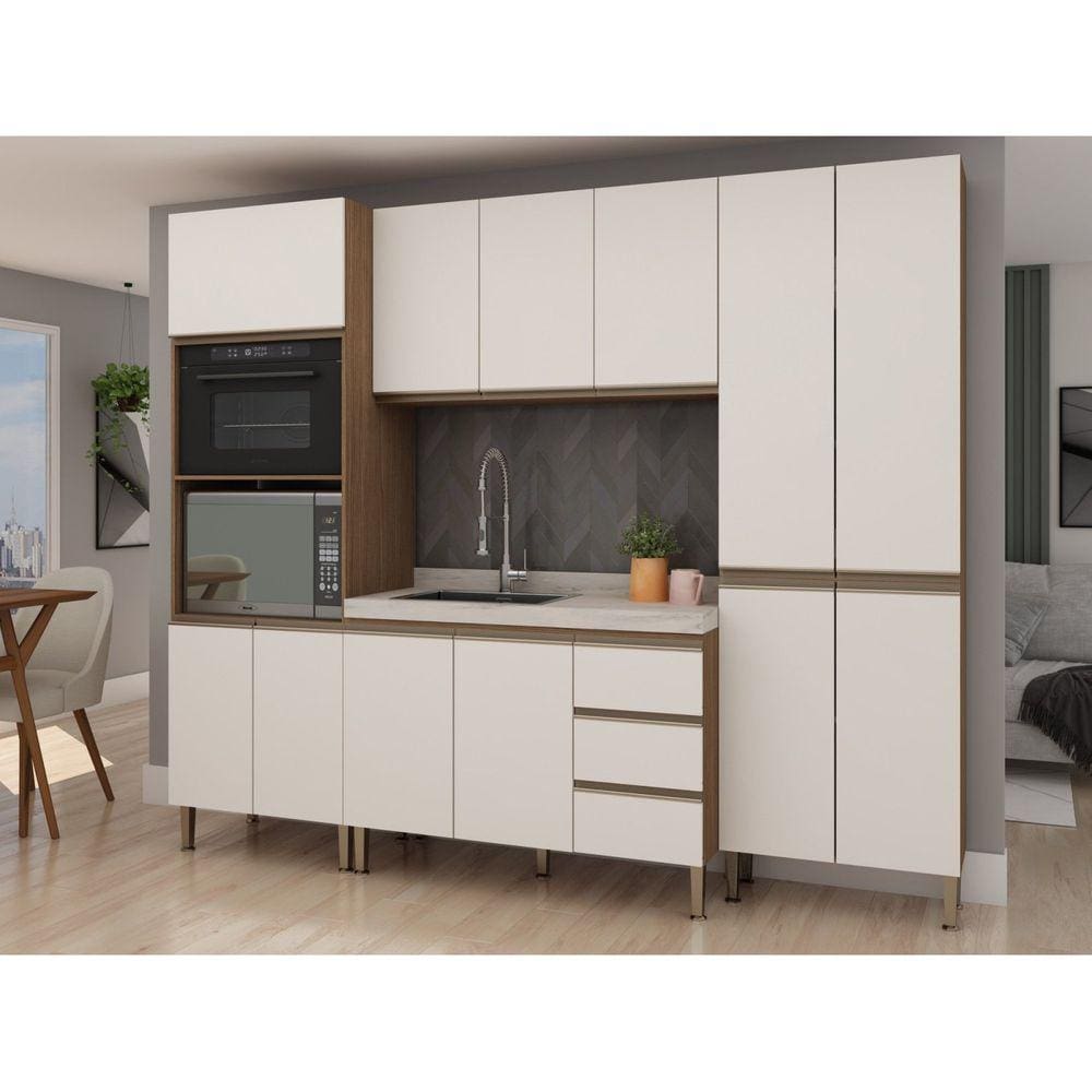 Cozinha Completa 4 Peças com Torre Quente e Balcão Sem Tampo Orquídea Genialflex Ébano/Off White