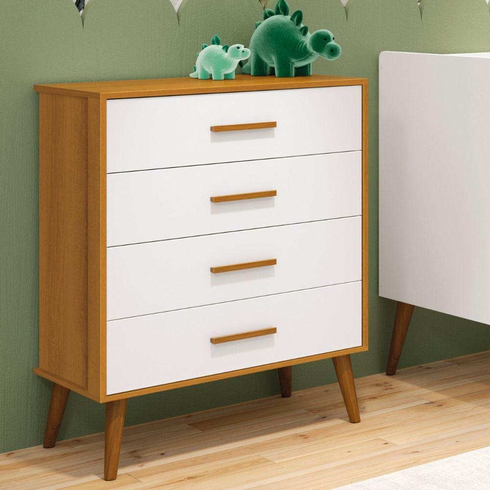 Cômoda 4 Gavetas Isis Móveis Reller Branco/Savana
