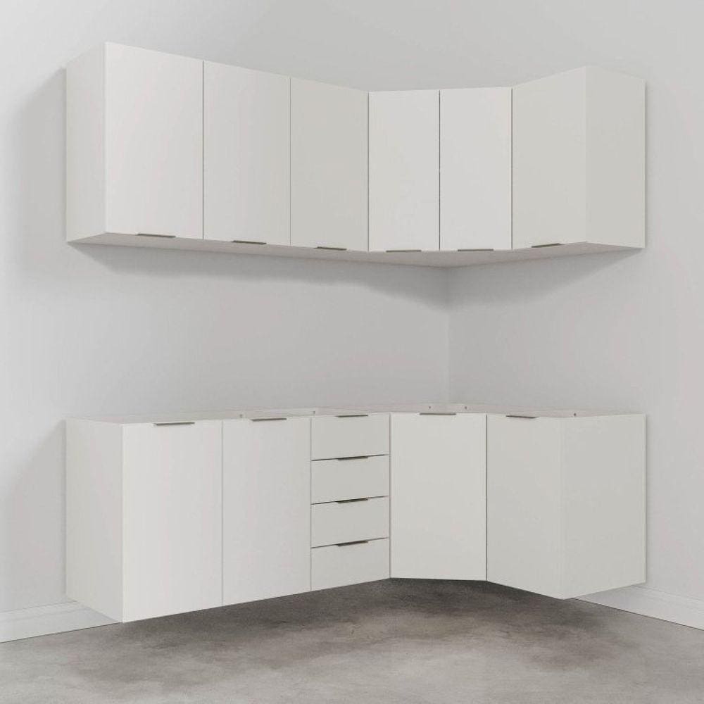 Cozinha Modulada 6 Peças sem Tampo 3 Aéreos 6 Portas e 3 Balcões Ipanema CabeCasa MadeiraMadeira Branco