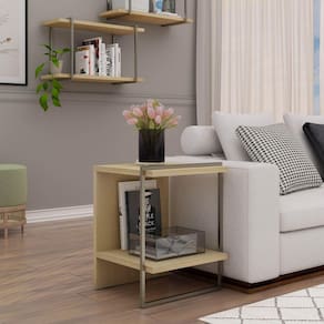 Conjunto de Mesa Lateral e Nicho com Metalon 100% MDF Infinity Savana