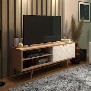 Rack Para TV até 55 Polegadas 2 Portas R1482 Amêndoa/Mármore Branco
