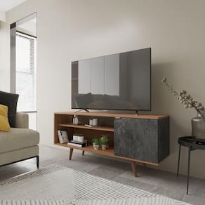 Rack Para TV até 42 Polegadas 1 Porta R1486 Amêndoa/Mármore Lunar