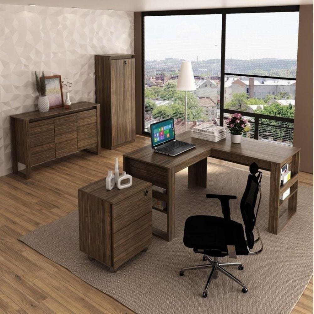 Escritório Completo 1 Mesa com Gaveteiro 1 Armário 1 Balcão Espresso Móveis Nogal