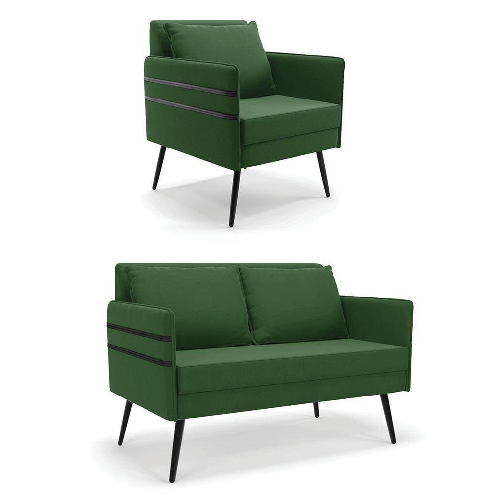 Kit 01 Namoradeira E 01 Poltrona Suede Verde