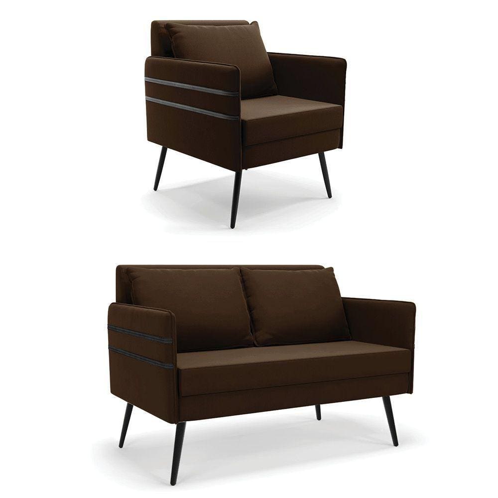 Kit 01 Namoradeira E 01 Poltrona Suede Marrom