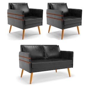 Kit 01 Namoradeira E 02 Poltronas Corano Preto Castanho