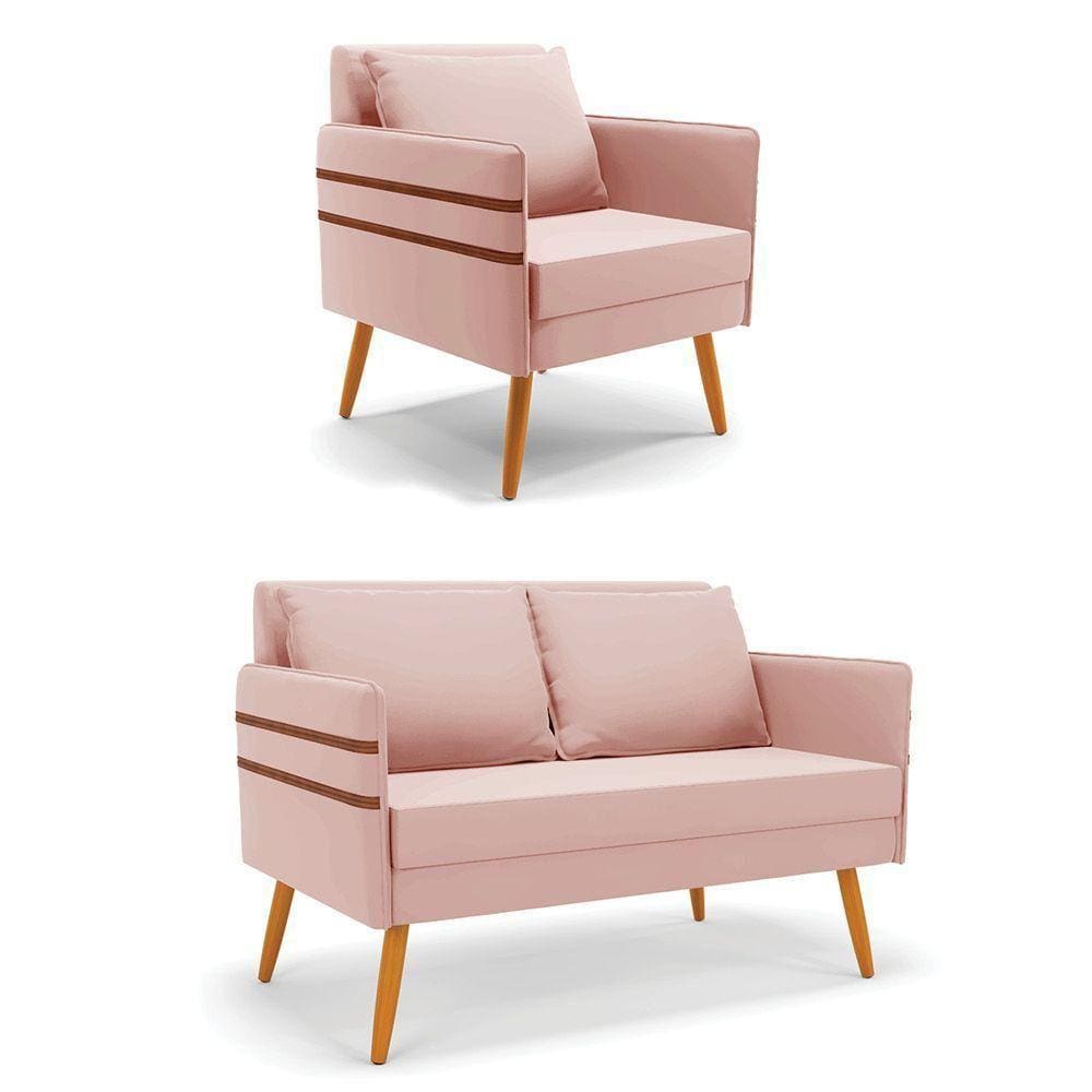 Kit 01 Namoradeira 02 Lugares E 01 Poltrona Castanho Rose