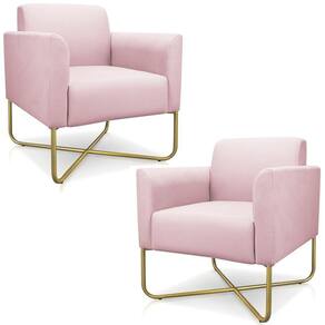 Kit 2 Poltronas Isabella Base X Suede Rosa Bebê dourado