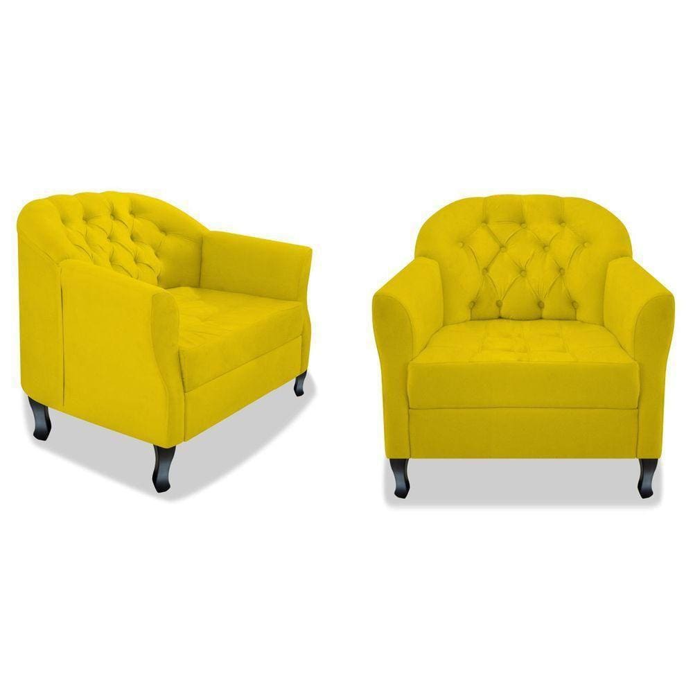 Kit 02 Poltrona Julia A02 Suede Doce Sonho Móveis Amarelo