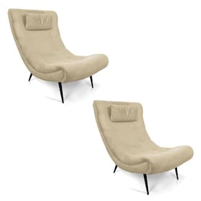 Kit 02 Poltronas Sher Suede Bege Pés Palito De Ferro