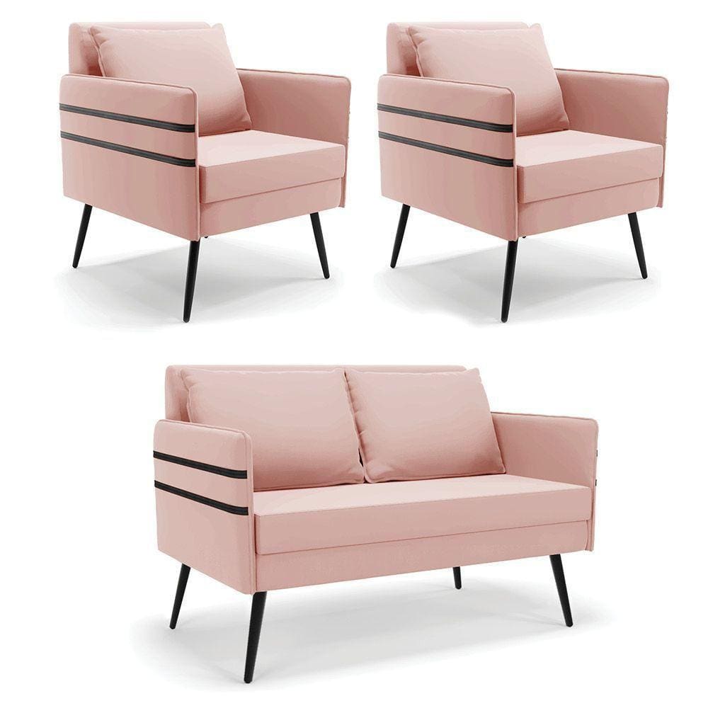 Kit 01 Namoradeira 02 Lugares E 02 Poltronas De Ferro Rose