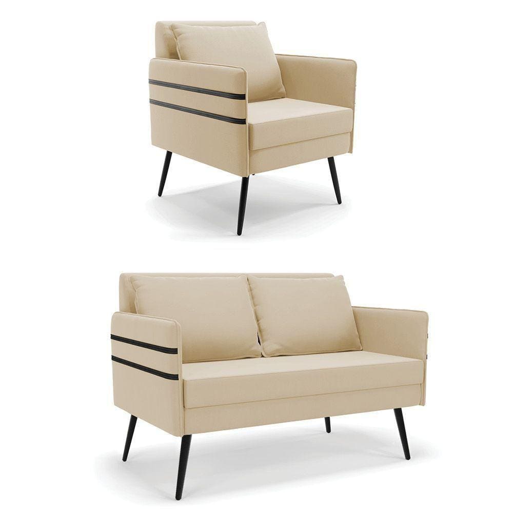 Kit 01 Namoradeira E 01 Poltrona Suede Bege