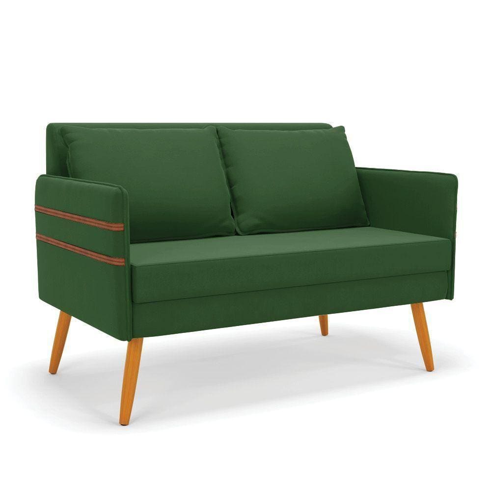 Namoradeira 02 Lugares Mari Suede Verde Pés Palito Castanho
