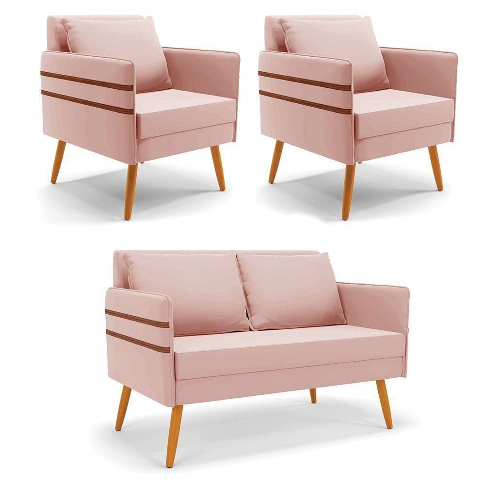 Kit 01 Namoradeira 02 Lugares E 02 Poltronas Castanho Rose