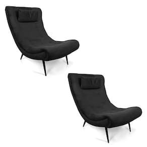 Kit 02 Poltronas Sher Suede Preto Pés Palito De Ferro