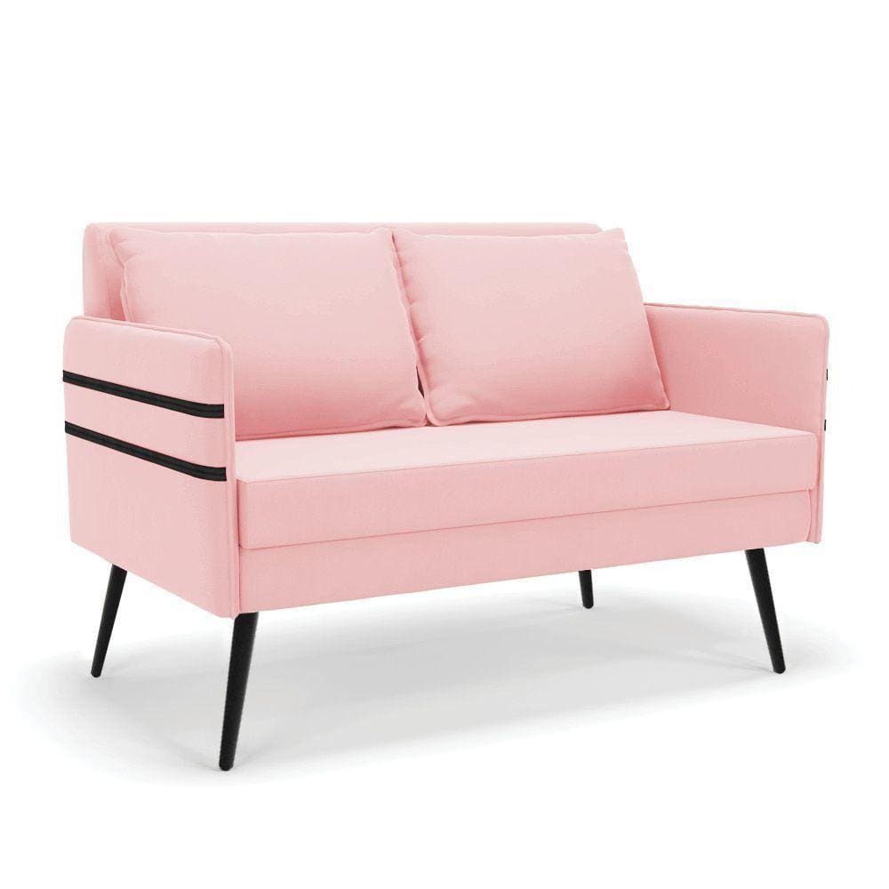 Namoradeira 02 Lugares Mari Suede De Ferro Rosa Bebê