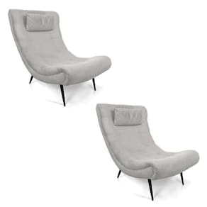 Kit 02 Poltronas Sher Suede Cinza Pés Palito De Ferro