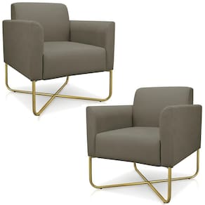 Kit 2 Poltronas Isabella Base X Suede Nude dourado