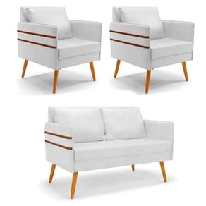 Kit 01 Namoradeira E 02 Poltronas Corano Branco Castanho