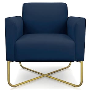 Poltrona Isabella Base X Suede Azul Marinho dourado